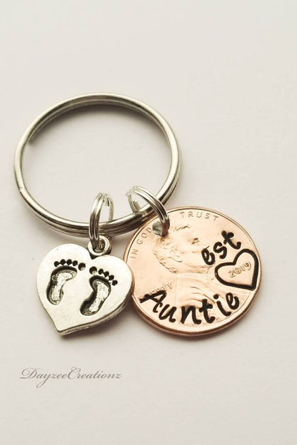 Custom Aunt Penny Keychain with Baby Footprint/ Heart Charm