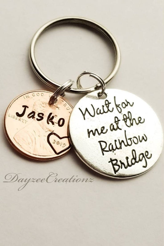 Personalized Pet Memorial Penny Keychain, Remembrance of Lost Pet, Pet Loss, Furbaby Grief Gift, Rainbow Bridge, No Longer by My Side
