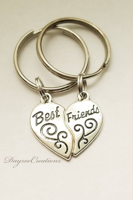 Best Friends Two Piece Heart Keychain Set
