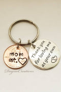 Creative Personalized Gift for Step Mother,  Penny Keychain with "Thank You for Loving Me as Your Own" Charm