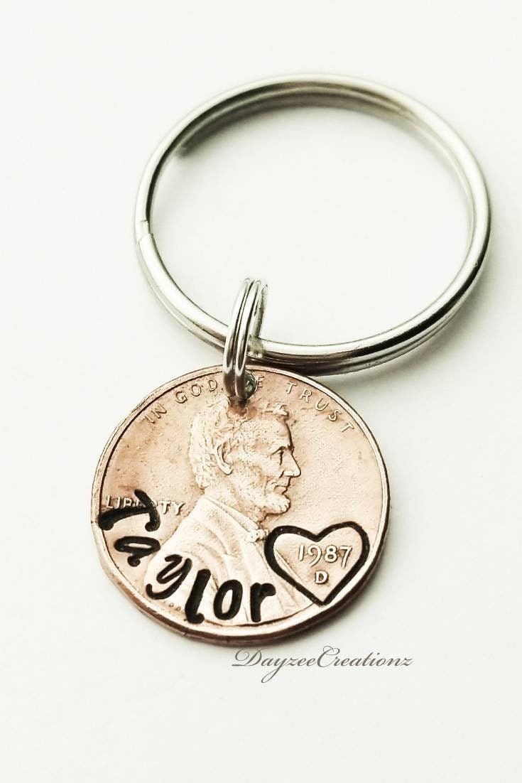 Personalized Gift, Penny Keychain, for Him, Her, Birthday, Best Friend, Daughter, Sister, Son, Brother, Valentine's Day, Custom Unique Gift