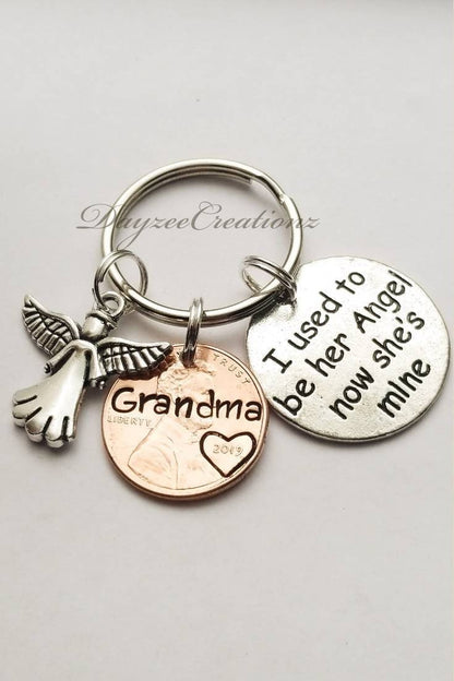 Memorial Sympathy Gift, Personalized Penny from Heaven Keychain with I used to be her angel charm