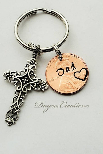 Personalized Penny From Heaven Memorial Keychain with Cross - DAYZEECREATIONZ, PERSONALIZED GIFTS-1