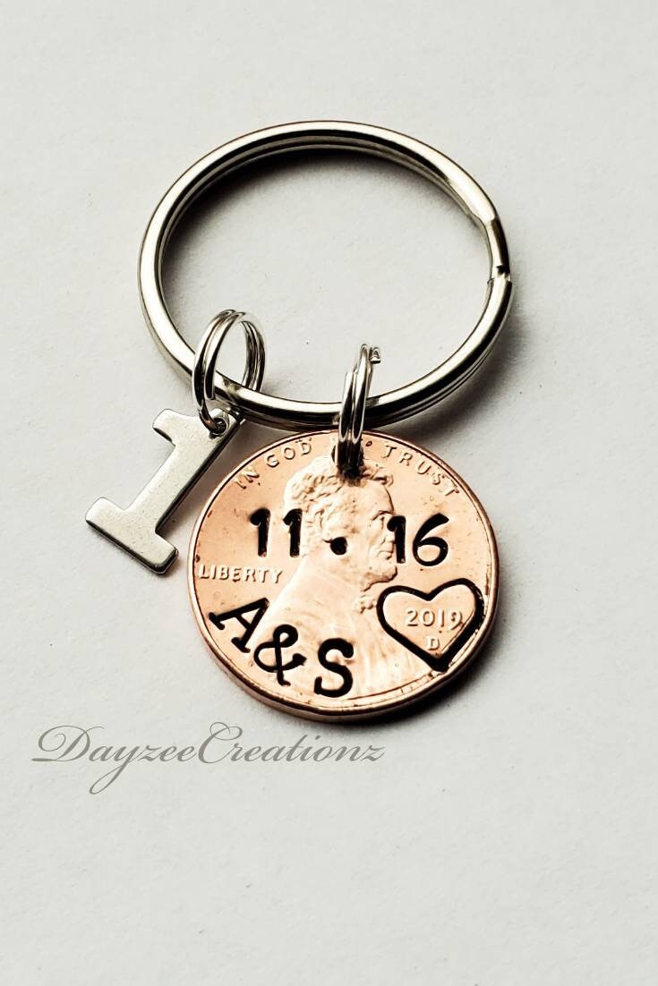 Personalized One year Anniversary Penny Keychain, Anniversary Gift, For Husband, Wife, for Her/Him, Girlfriend, Boyfriend, Valentine's Day