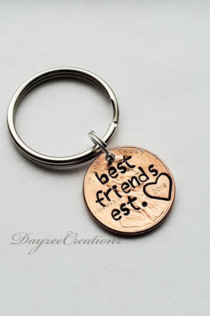 Best Friend Gift- Personalized Penny Keychain Stamped with Your Text- Birthday, Christmas, or Just Because