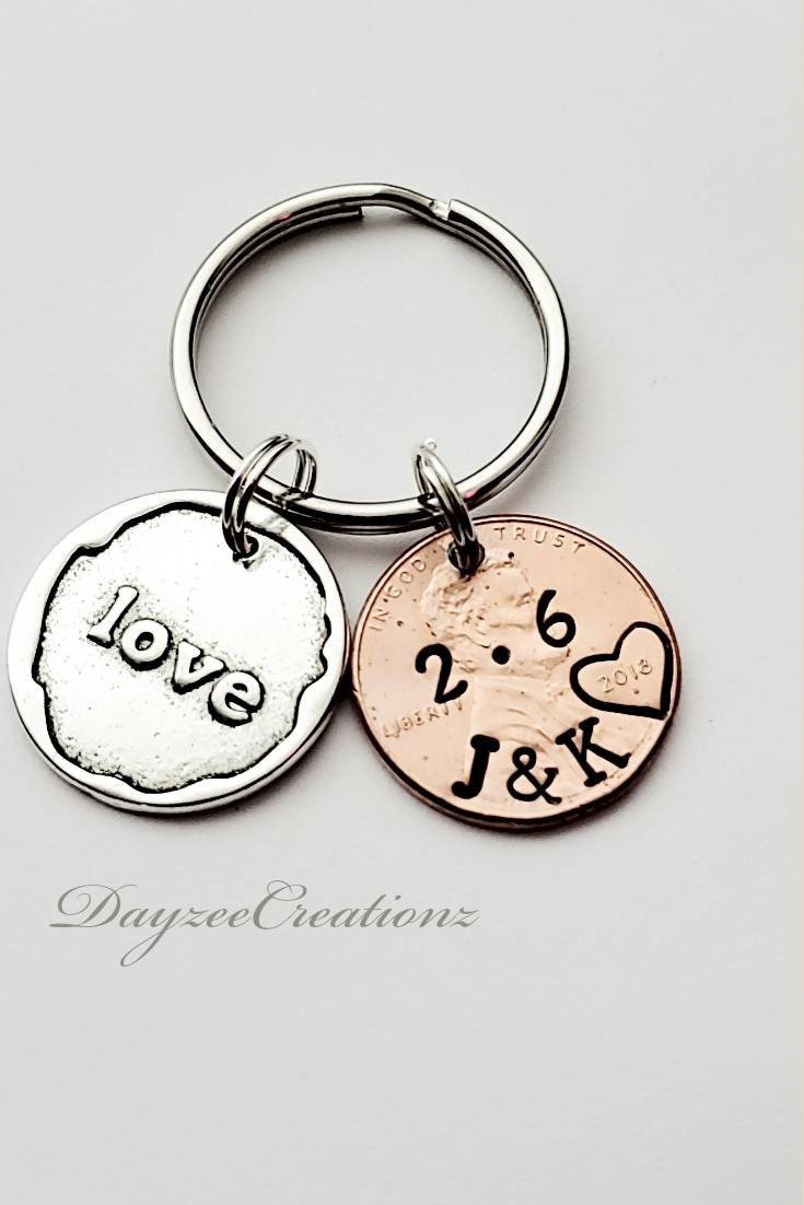 Anniversary Penny Keychain with Love charm