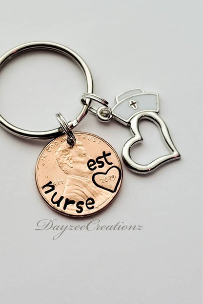 Custom Personalized Unique Nursing School Graduation Gift, Lucky Penny Keychain, For the New Nurse, Nurse Graduation, Christmas Gift, For Him or Her