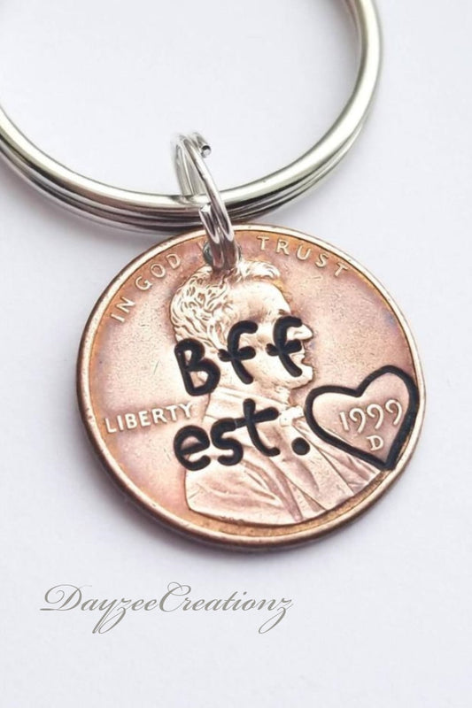 Personalized Bff Penny Keychain, Best Friend Gift, Bff, Besties, Birthday, Christmas, Bestie, for Her, Valentine's Day, Galentine