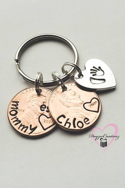 Personalized Mom Penny Keychain with Baby Footprint Charm