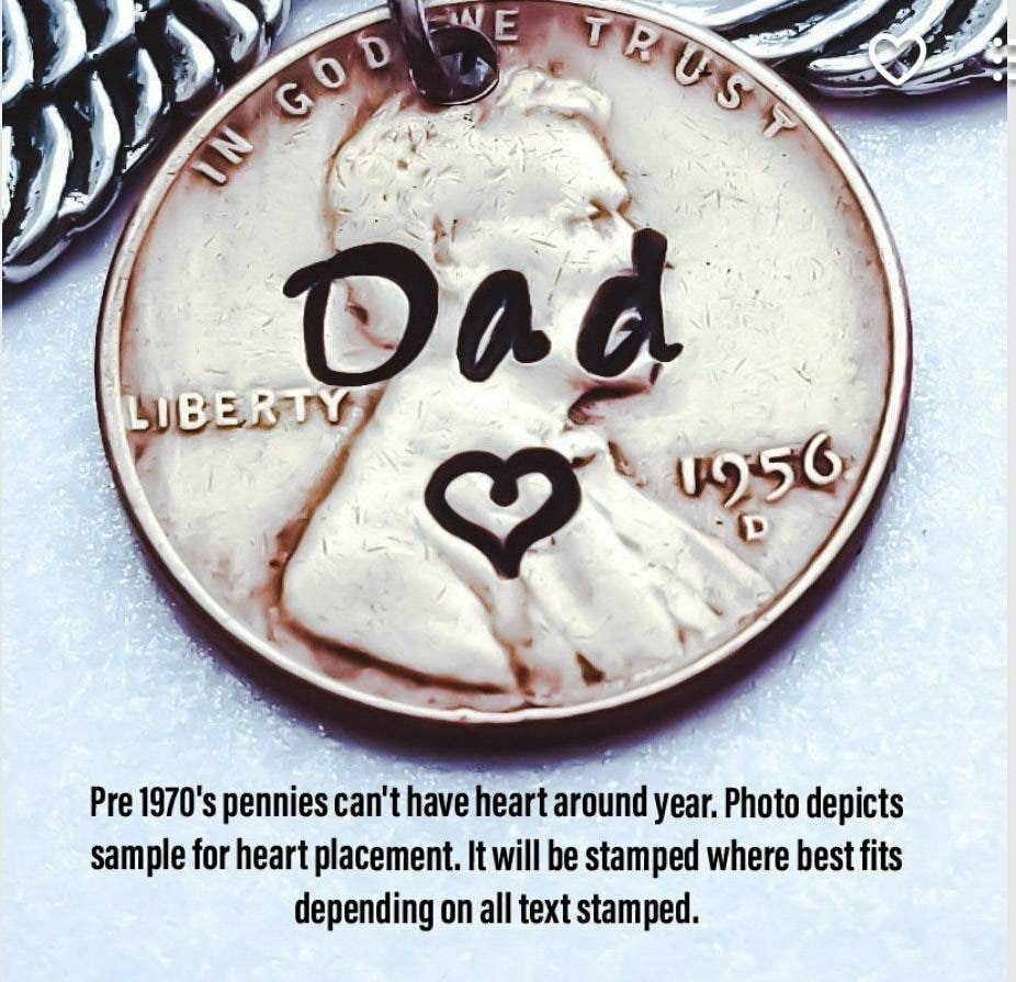 Personalized Dad Penny Keychain with four leaf clover charm