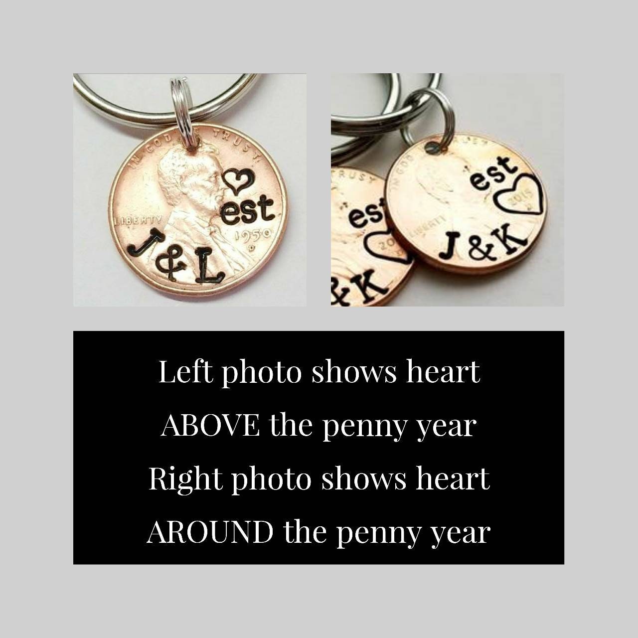 Sentimental Personalized Anniversary Gift.  Custom Penny Keychain for Couples. Thoughtful Gifts.