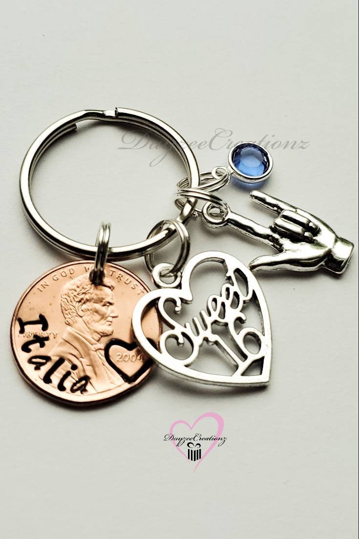 Personalized Sweet 16 PENNY Keychain, Name, for Her, Birthday, Best Friend, Girlfriend, Niece, Sister, Girl's 16th Birthday, Granddaughter