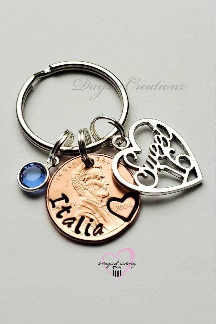 Personalized Sweet 16 PENNY Keychain, Name, for Her, Birthday, Best Friend, Girlfriend, Niece, Sister, Girl's 16th Birthday, Granddaughter