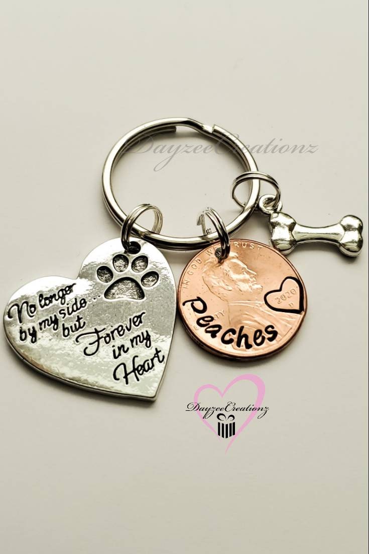Personalized Pet Memorial Penny Keychain, Remembrance of Lost Pet, Pet Loss, Furbaby Grief Gift, Rainbow Bridge, No Longer by My Side