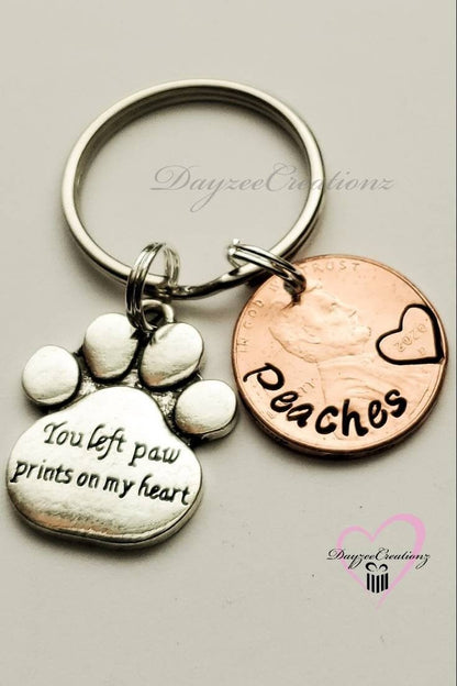 Pet Memorial Sympathy Gift, You Left Pawprints Penny from Heaven Keychain, Dog Loss Gift