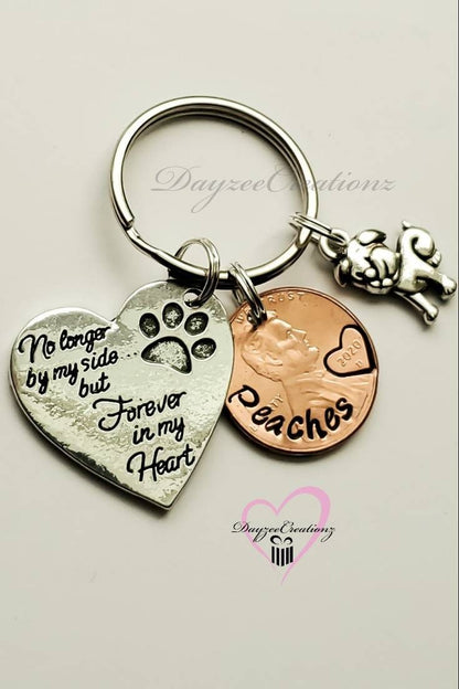 Personalized Pet Memorial Penny Keychain, Remembrance of Lost Pet, Pet Loss, Furbaby Grief Gift, Rainbow Bridge, No Longer by My Side