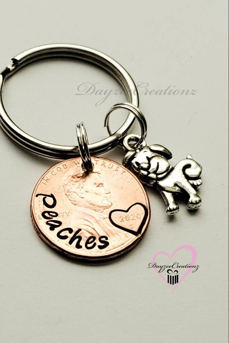 Personalized New Pet Penny Keychain, Furbaby Gift, New Puppy, Gift, Daughter, Son, Family Pet, Mom Gift, Birthday, Best Friend, Dad Gift