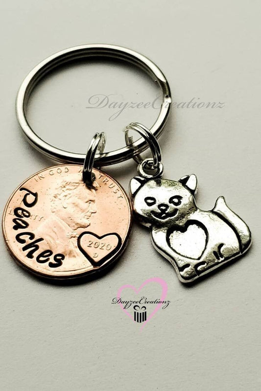 Personalized New Pet Penny Keychain, Furbaby Gift, New Cat, Gift, Daughter, Son, Family Pet, Mom Gift, Birthday, Best Friend, Dad Gift