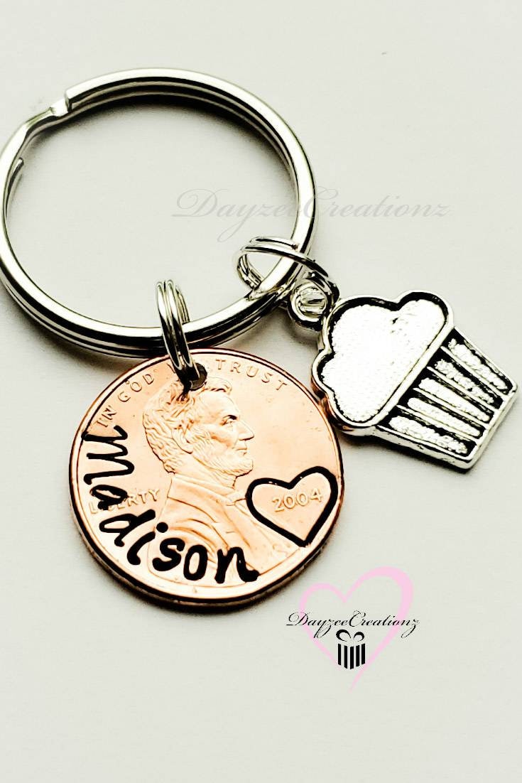 Personalized Sweet 16 PENNY Keychain, Name, for Her, Birthday, Best Friend, Girlfriend, Niece, Sister, Girl's 16th Birthday, Granddaughter