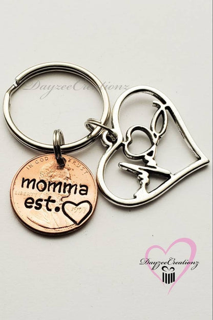 Customizable Mother's Day Gift, Stamped Penny Keychain with Heart charm - DAYZEECREATIONZ, PERSONALIZED GIFTS-1