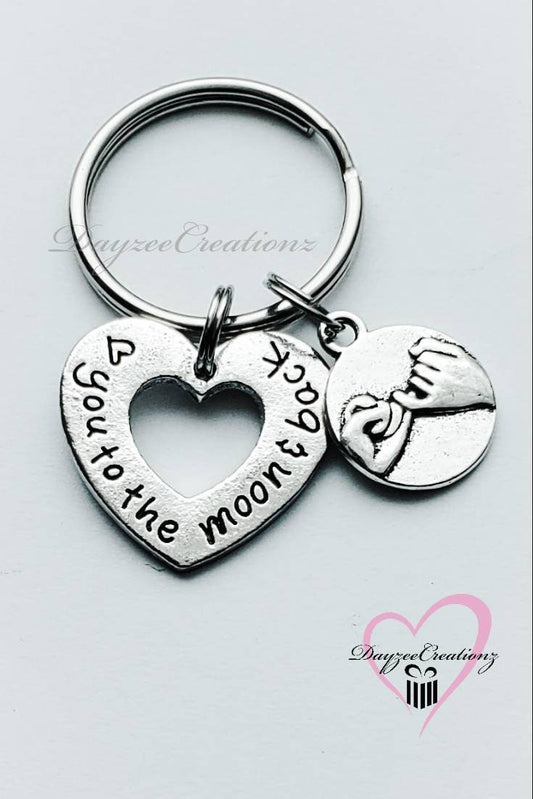 Love You to the Moon & Back Keychain with Pinky Promise Charm