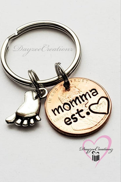 Customizable Thoughtful Gift For Mom, Lucky Penny Keychain with Baby Foot Charm