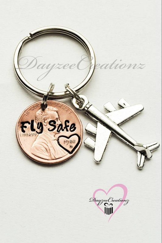 Custom Personalized Fly Safe Penny Keychain