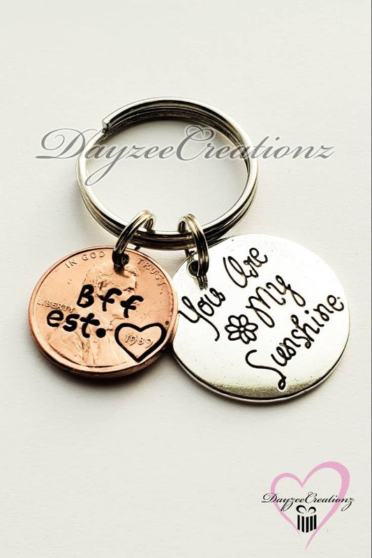 Custom Best Friend Gift- Personalized Stamped Penny Keychain with Your Text