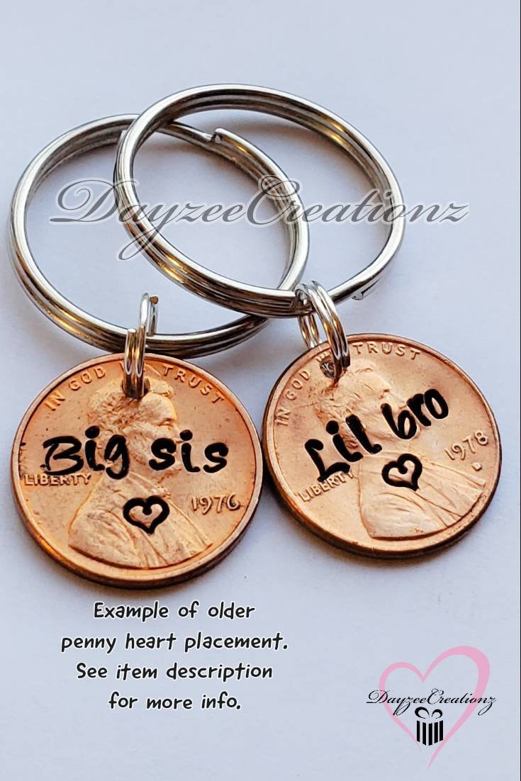 Custom Personalized Little Brother Big Sister Penny Keychain, for Him, for Her, Bro, Birthday, Christmas, for Brother, for Sis, Valentine's