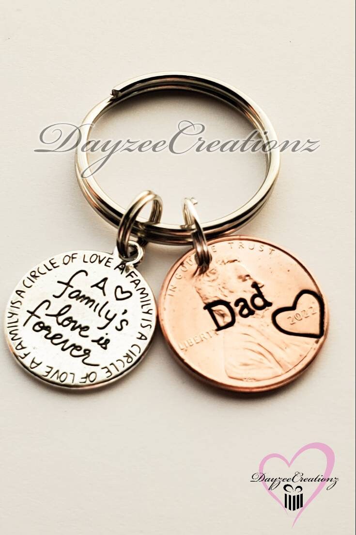 Personalized Daddy Penny Keychain, New Daddy Gift, Dad, Father's Day, Grandpa, Christmas Gift, First, from Child,  Husband,  Boyfriend, Him