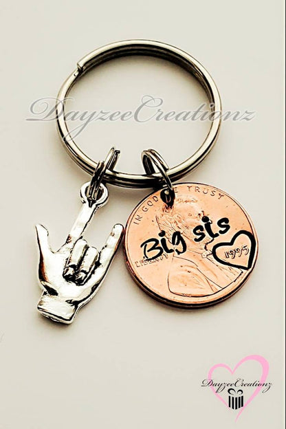 Custom Personalized Little Brother Big Sister Penny Keychain, for Him, for Her, Bro, Birthday, Christmas, for Brother, for Sis, Valentine's