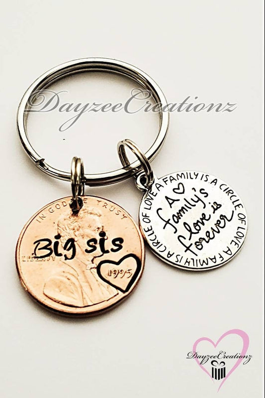 Custom Personalized Little Brother Big Sister Penny Keychain, for Him, for Her, Bro, Birthday, Christmas, for Brother, for Sis, Valentine's