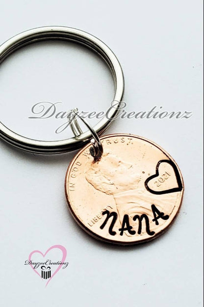 Thoughtful Gift for Grandma, Personalized Penny Keychain