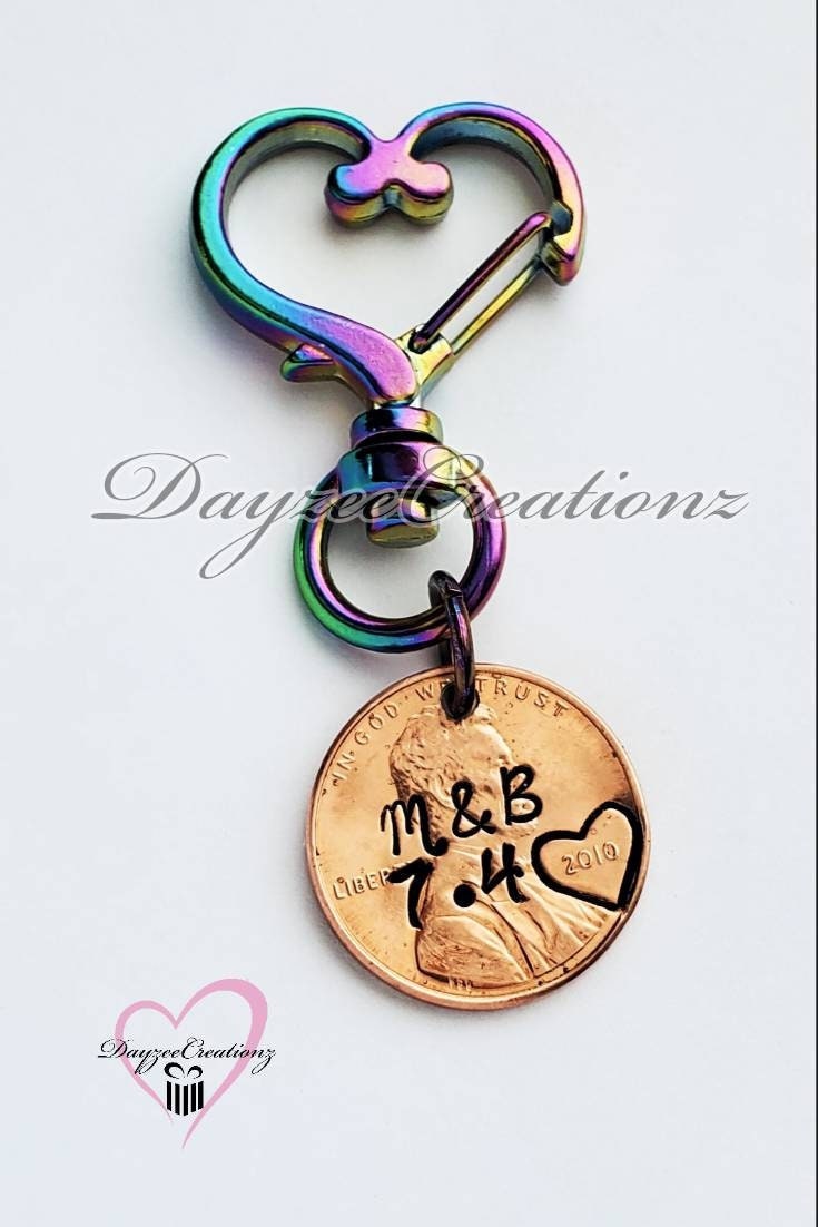 Personalized Penny Zipper pull, Valentine's Gift, Anniversary, Mother's Day, for Her,  Wife, Girlfriend,  Fiance, Swivel, Rainbow, Purse