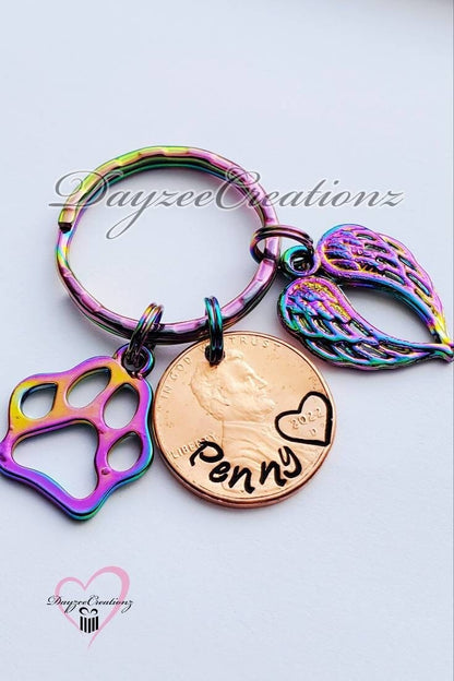 Personalized Pet Memorial Penny Keychain, Remembrance, Rainbow Bridge Gift, Sympathy