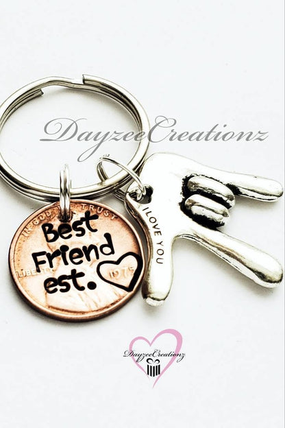 ASL, I Love You Personalized Best Friend Penny Keychain, Customizable