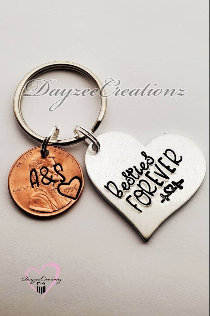 Custom Personalized Best Friend Gift, Great for Birthday-Valentine's Day-Christmas- Hand Stamped Unique Penny Keychain BFF| Bestie| For Her| Perfect for Any Occasion