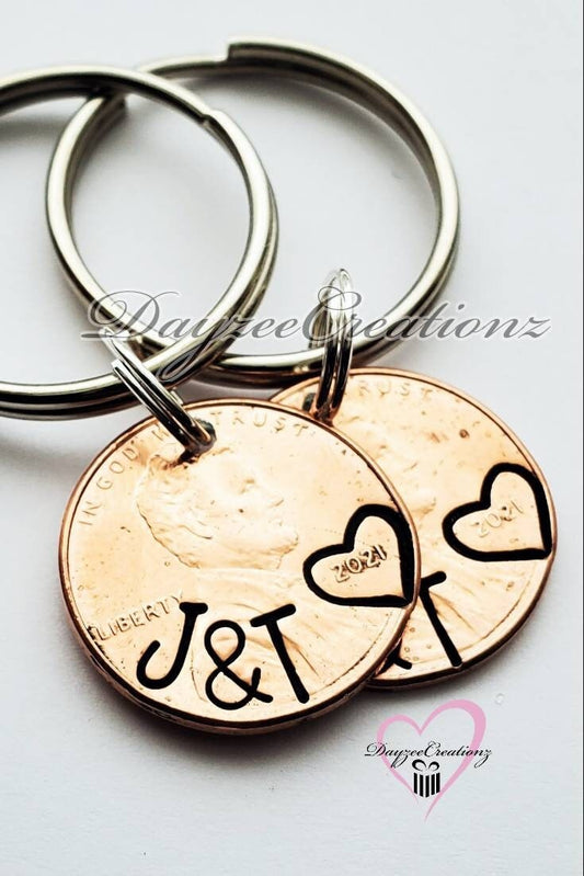 Valentine's Day Gift for Him, Personalized Penny Keychain, Anniversary, Girlfriend, Boyfriend, for Husband, Wife, For Men, Couples First