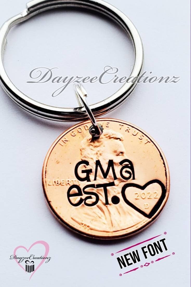 Custom Personalized Gma Lucky Penny Keychain, Great for Grandma Gift