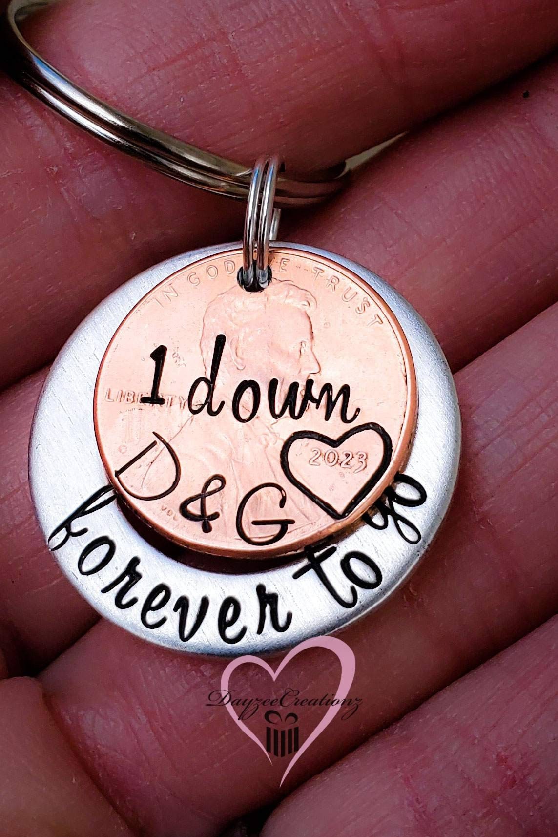 Personalized 1 Year Down Forever to Go Anniversary Penny Keychain