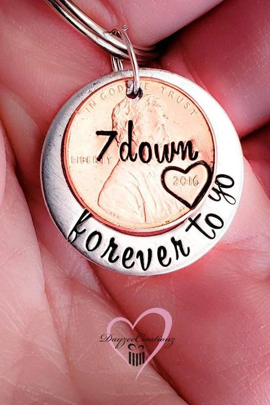 Personalized Forever to Go Penny Keychain,7 year Anniversary Gift, Men, Boyfriend, Girlfriend, Her, Him, Valentine's, Wife, Husband, Copper