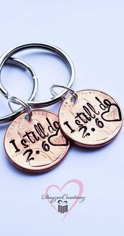 Personalized I Still Do Anniversary Penny Keychain with Date stamped