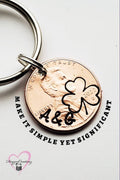 Anniversary Keychain with clover Stamped around year