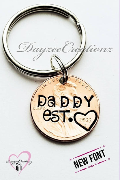 Personalized Father's day Gift, for New Dad, Lucky Penny Keychain, First, Daddy, First Time, for Husband, from Child, Valentine's Day, Baby