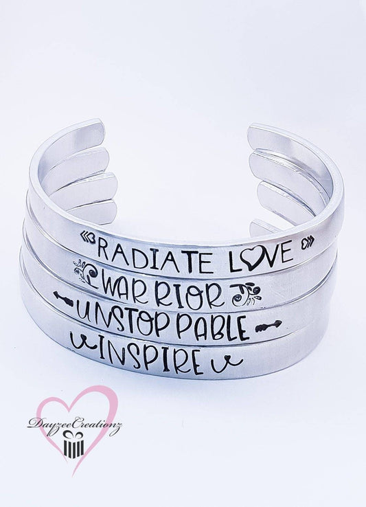 Personalized Skinny Cuff Bracelet, Inspirational Jewelry, Intent Word, One Word Cuff, Hand Stamped Silver, Gift, Stacking, Birthday, BFF