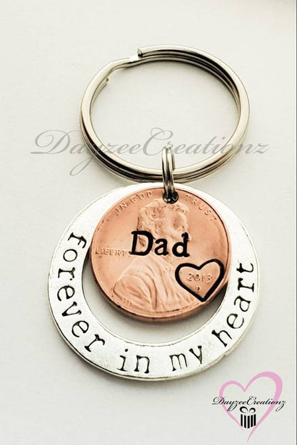 Custom Personalized Penny From Heaven Memorial Keychain with forever in my heart charm - DAYZEECREATIONZ, PERSONALIZED GIFTS-1