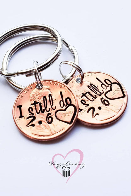 Personalized I Still Do Anniversary Penny Keychain with Date stamped