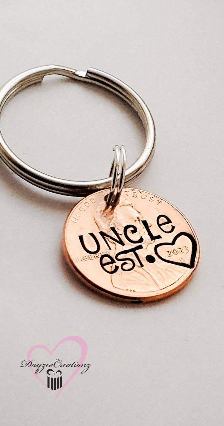 Personalized Uncle est. Lucky Penny Keychain, Father's Day Gift,  for Him, Husband, from Child, Nephew, Birthday, Christmas, Valentine's Day