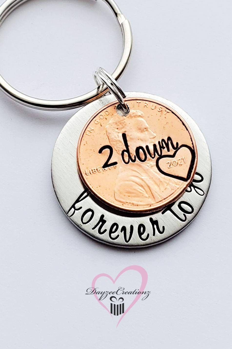 Personalized 2 Down Forever to Go Penny Keychain 2 year Anniversary Gift