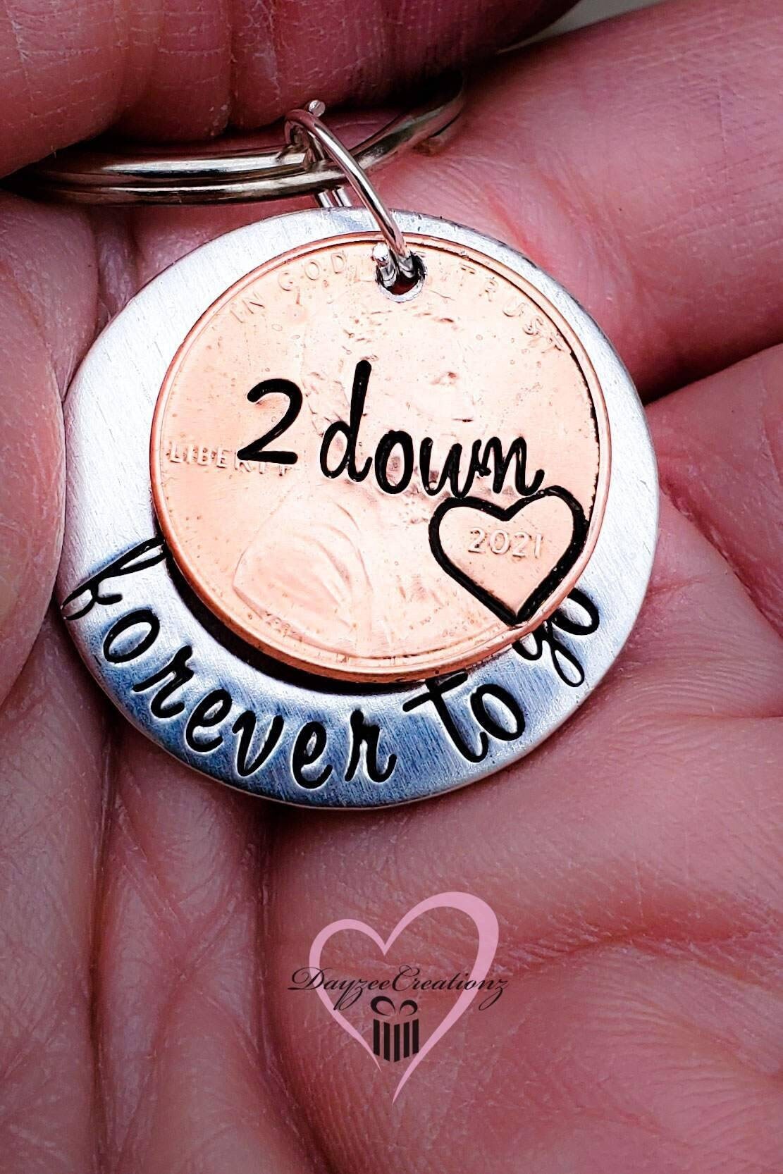Personalized 2 Down Forever to Go Penny Keychain 2 year Anniversary Gift